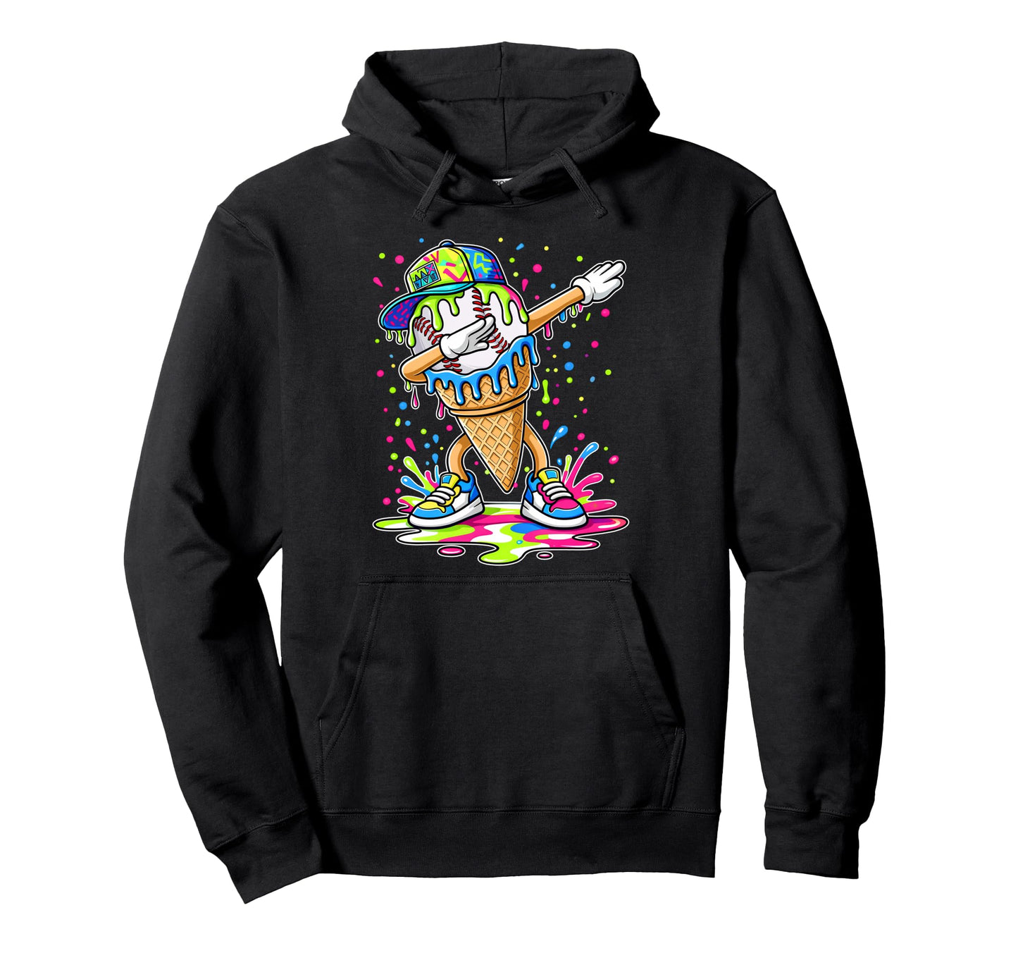 Dripping Baseball Dabbing Ice Cream Hoodie - Graphic Print Men Women - T-Shirt, Sweatshirt, Hoodie