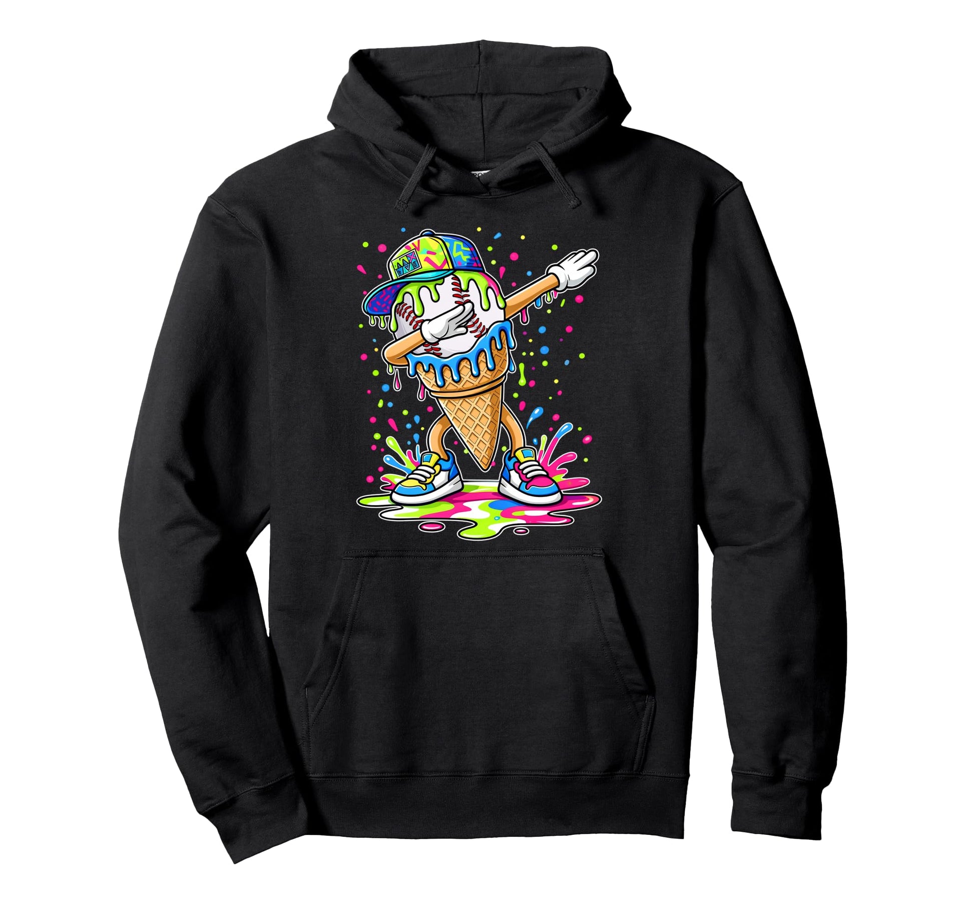 Dripping Baseball Dabbing Ice Cream Hoodie - Graphic Print Men Women - T-Shirt, Sweatshirt, Hoodie