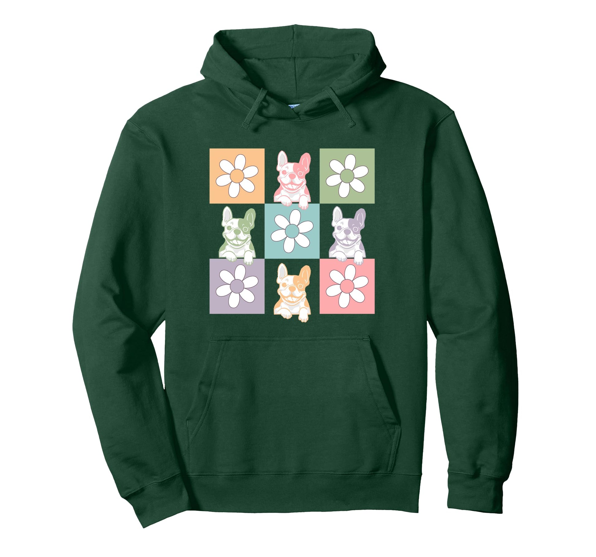 French Bulldog Pop Art Flower Grid Daisy Hoodie - Unique Graphic Unisex - T-Shirt, Sweatshirt, Hoodie