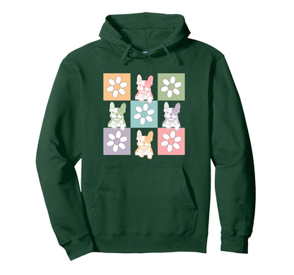 French Bulldog Pop Art Flower Grid Daisy Hoodie - Unique Graphic Unisex - T-Shirt, Sweatshirt, Hoodie
