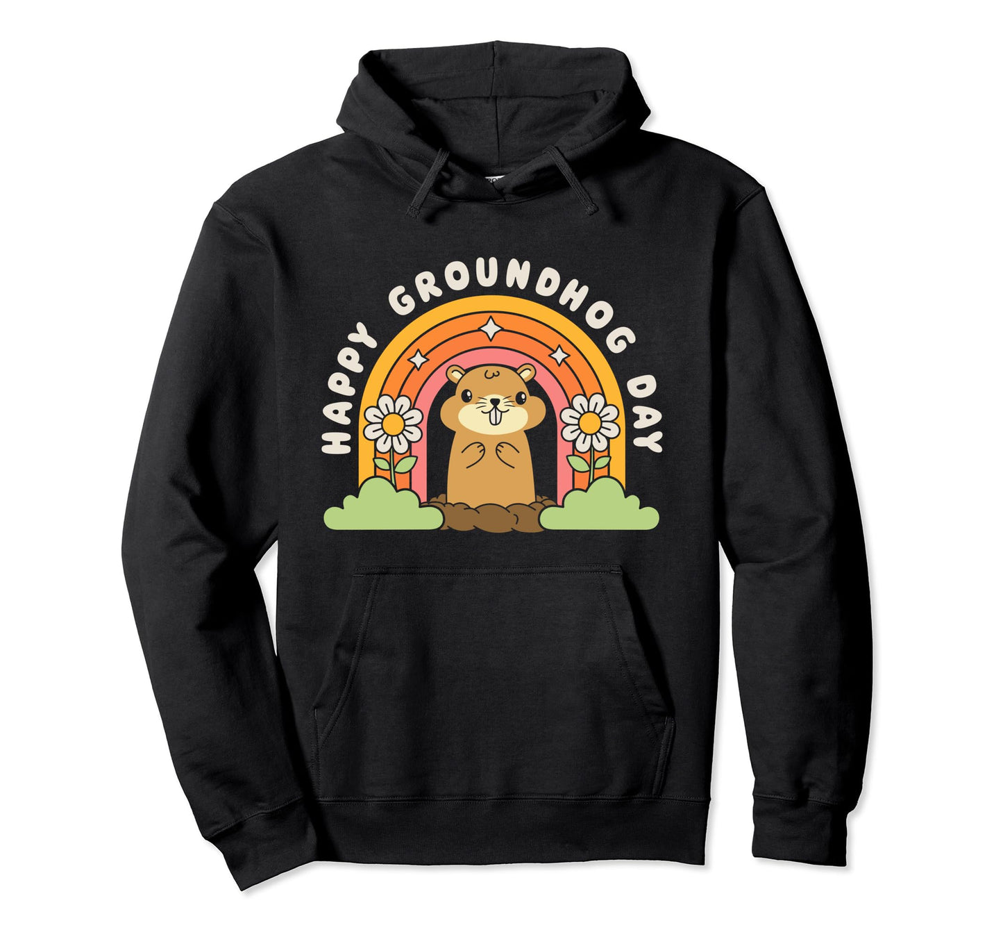 Happy Groundhog Day Funny Rainbow Hoodie - Aesthetic Graphic Unisex - T-Shirt, Sweatshirt, Hoodie