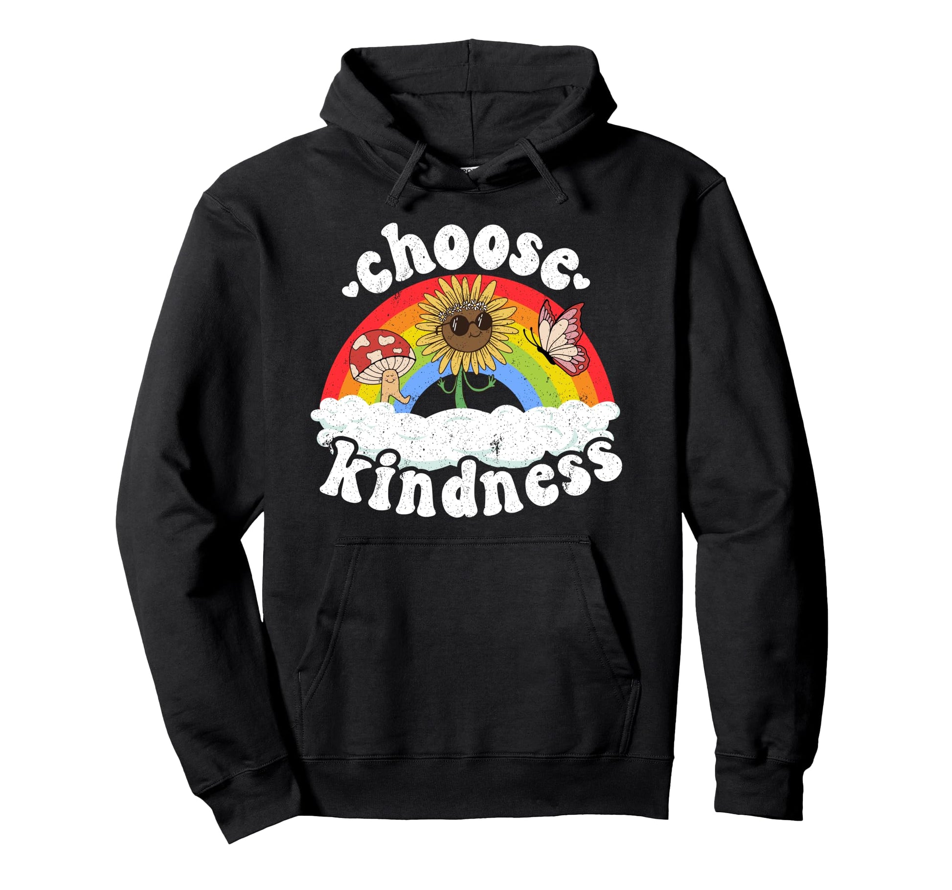 Positive Sunflower Rainbow Peace Butterfly Hoodie - Graphic Print Unisex - T-Shirt, Sweatshirt, Hoodie