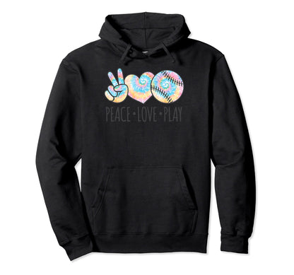 Tie Dye Softball Teen Peace Love Play Hoodie - Aesthetic Graphic Unisex - T-Shirt, Sweatshirt, Hoodie