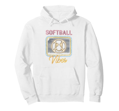Softball Vibes Groovy Game Day Hoodie - Fun Novelty Design for Adults - T-Shirt, Sweatshirt, Hoodie
