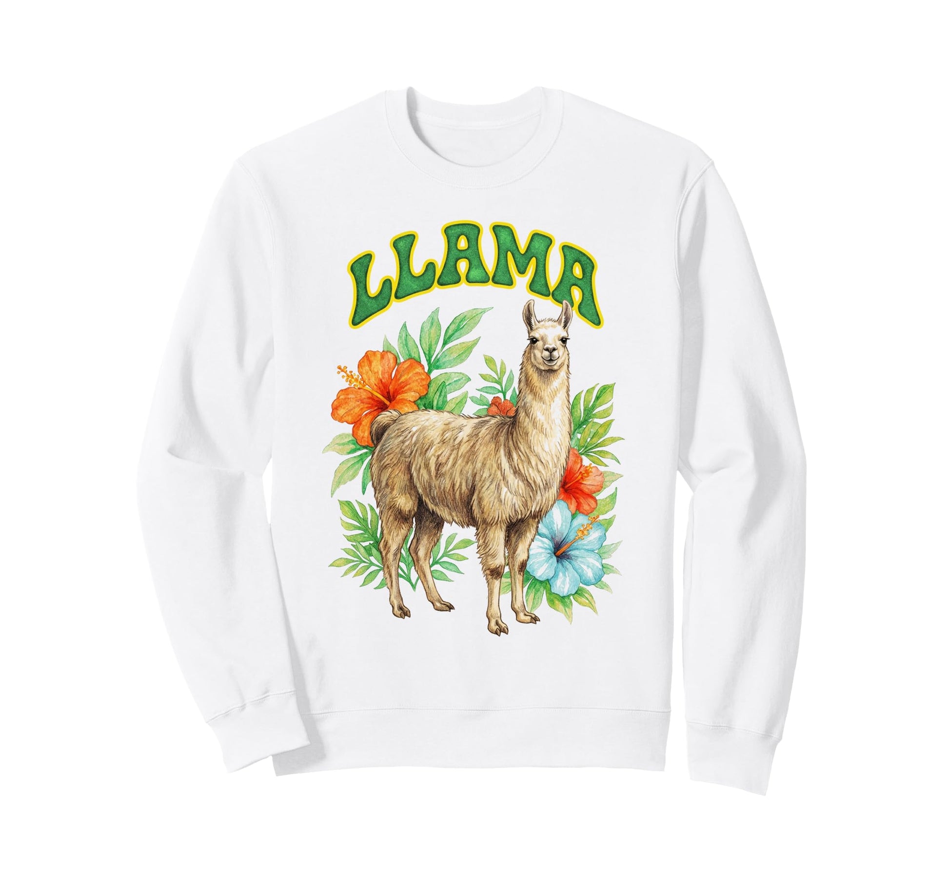 Llama Groovy Floral Llama Watercolor Sweatshirt - Minimalist Print Unisex - T-Shirt, Sweatshirt, Hoodie