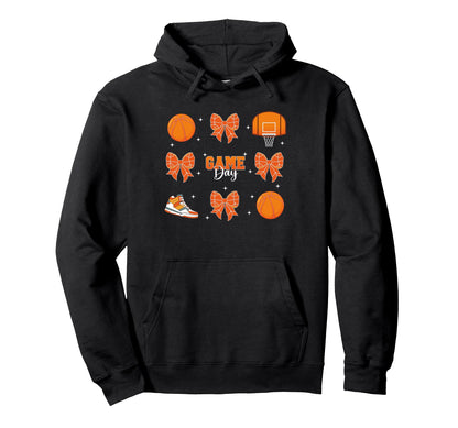 Coquette Basketball Bow Game Day Cheer Hoodie - Streetwear Style Unisex - T-Shirt, Sweatshirt, Hoodie
