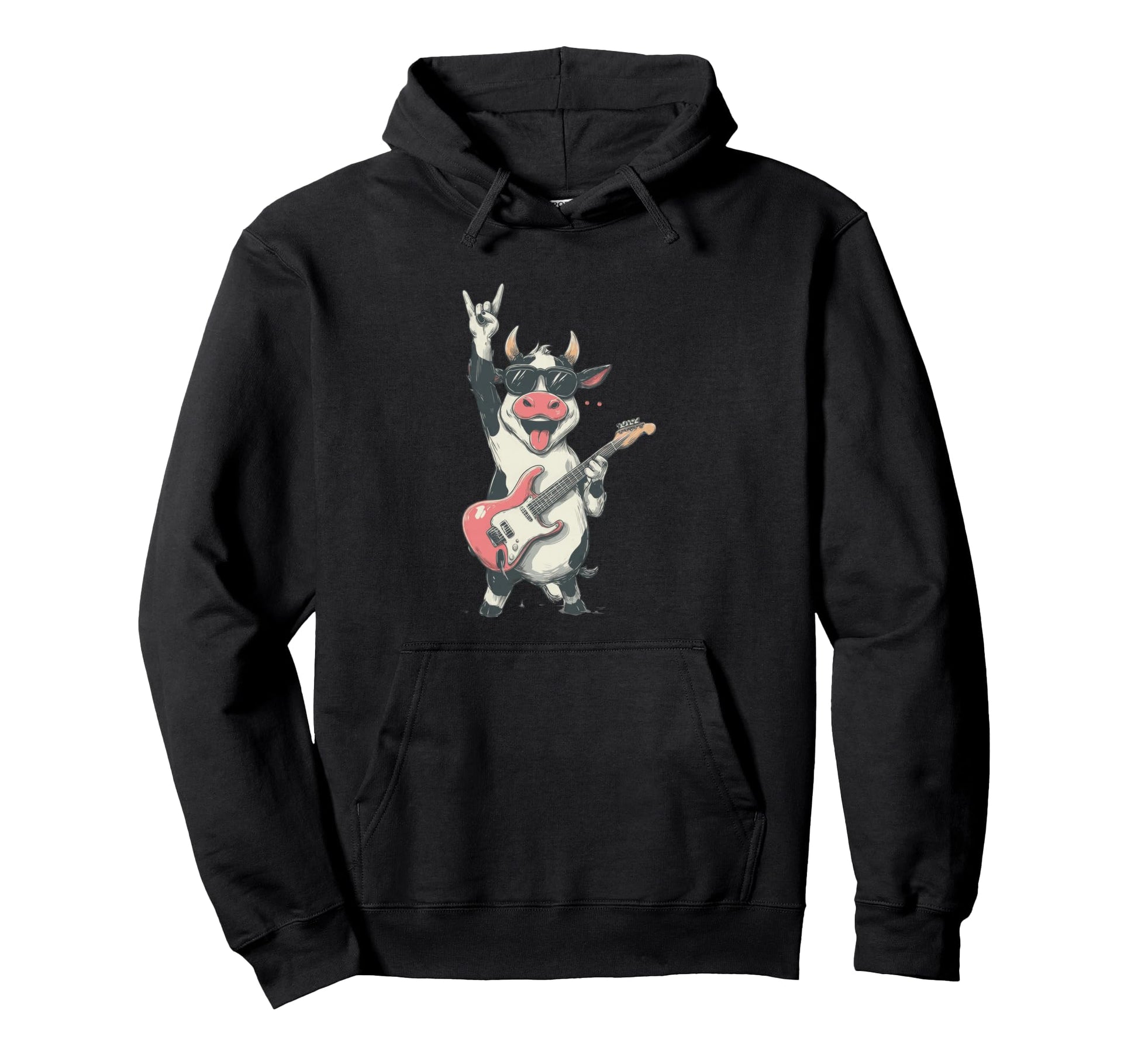 Cow Rock Music Guitar Player Funny Hoodie - Streetwear Style Men Women - T-Shirt, Sweatshirt, Hoodie