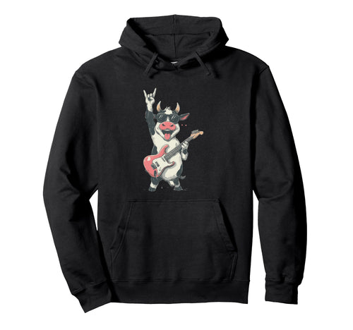 Cow Rock Music Guitar Player Funny Hoodie - Streetwear Style Men Women - T-Shirt, Sweatshirt, Hoodie