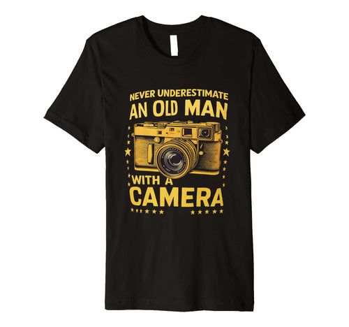 Never Underestimate Old Camera T-Shirt - Fun Novelty Design for Adults - T-Shirt, Sweatshirt, Hoodie