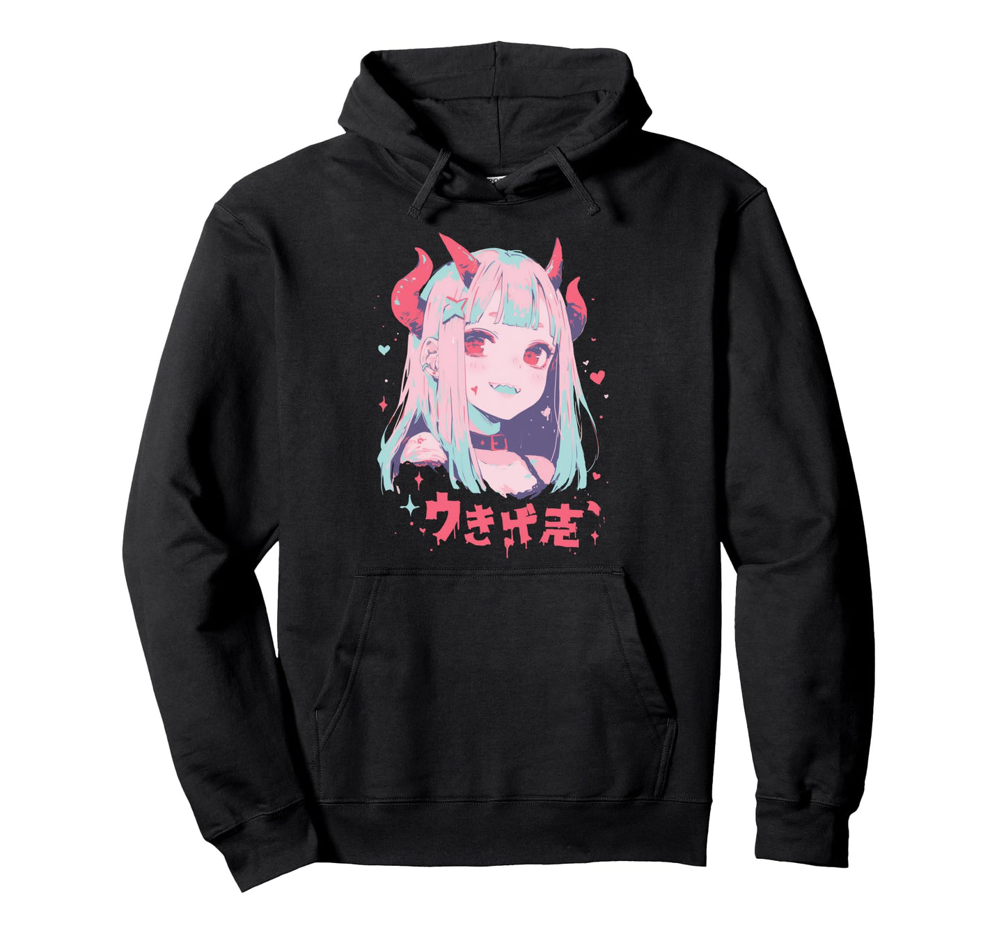 Goth Grunge Demon Anime Waifu Horror Hoodie - Novelty Apparel for Adults - T-Shirt, Sweatshirt, Hoodie