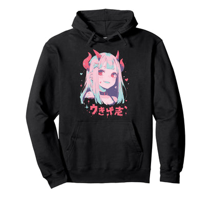 Goth Grunge Demon Anime Waifu Horror Hoodie - Novelty Apparel for Adults - T-Shirt, Sweatshirt, Hoodie