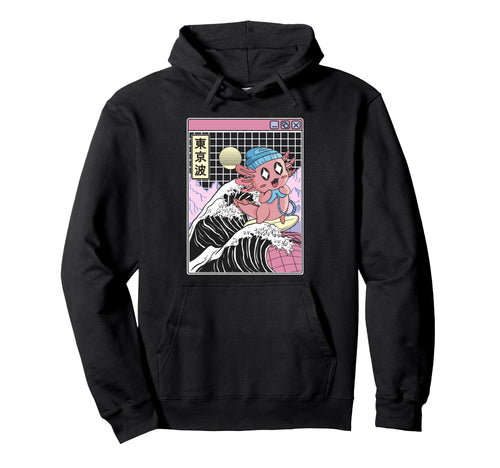 Gaming Axolotl Surfing Kanagawa Wave Hoodie - Graphic Print for Adults - T-Shirt, Sweatshirt, Hoodie