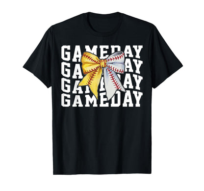Game Day Coquette Bow Softball T-Shirt - Custom Art Print Men Women - T-Shirt, Sweatshirt, Hoodie