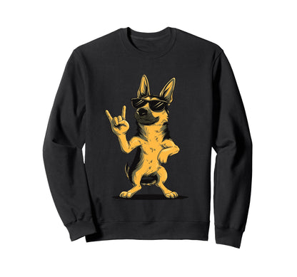 German Shepherd Rock Hand Sign Punk Sweatshirt - Novelty Apparel Men Women - T-Shirt, Sweatshirt, Hoodie