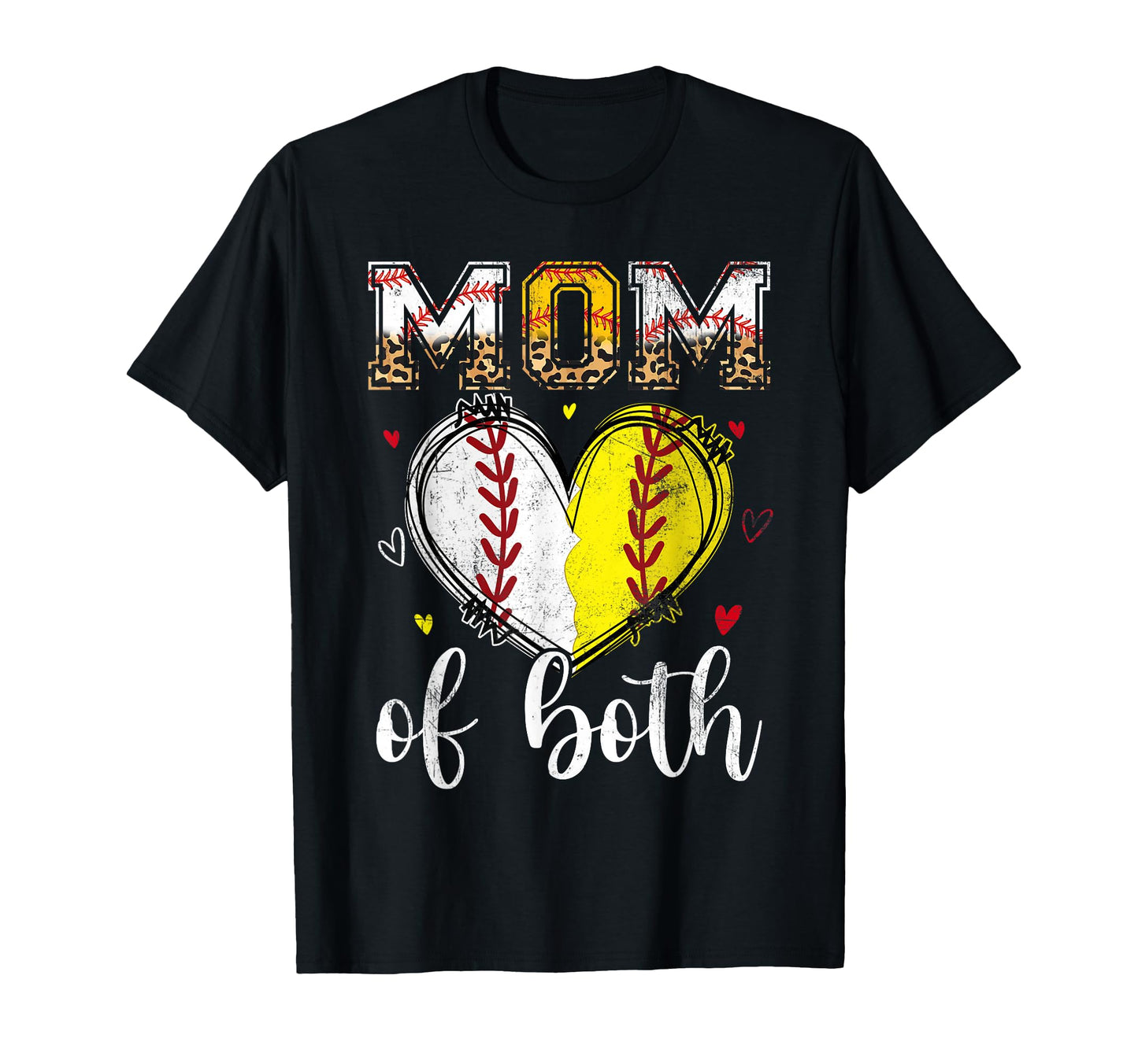 Mom Both Baseball Softball Heart Leopard T-Shirt - Trendy Graphic Unisex - T-Shirt, Sweatshirt, Hoodie