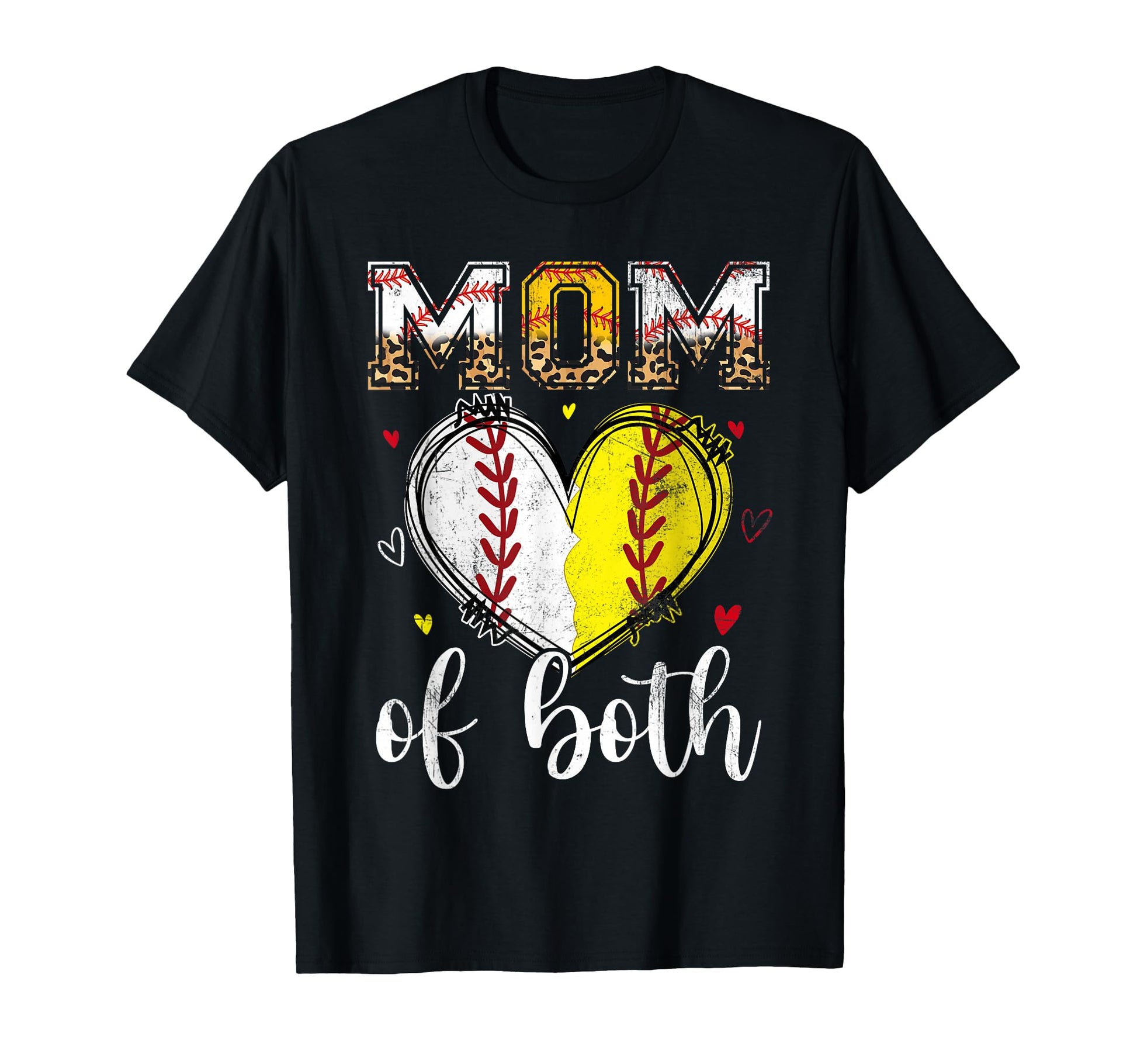 Mom Both Baseball Softball Heart Leopard T-Shirt - Trendy Graphic Unisex - T-Shirt, Sweatshirt, Hoodie