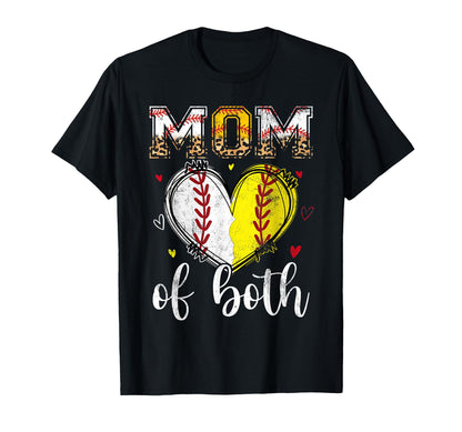 Mom Both Baseball Softball Heart Leopard T-Shirt - Trendy Graphic Unisex - T-Shirt, Sweatshirt, Hoodie
