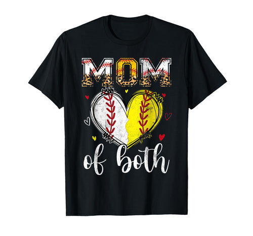 Mom Both Baseball Softball Heart Leopard T-Shirt - Trendy Graphic Unisex - T-Shirt, Sweatshirt, Hoodie