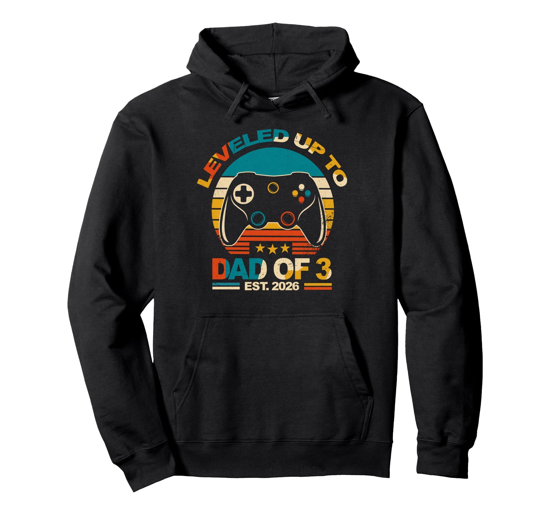 Leveled Up To Dad Three Son Hoodie - Fun Novelty Design for Adults - T-Shirt, Sweatshirt, Hoodie