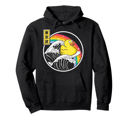 Rubber Duck Surfing Kanagawa Wave Hoodie - Custom Art Print for Adults - T-Shirt, Sweatshirt, Hoodie