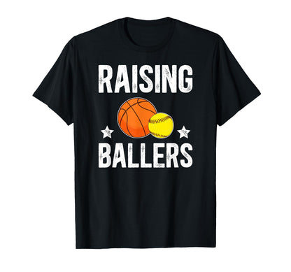 Raising Ballers Basketball Softball Dad T-Shirt - Graphic Print for Adults - T-Shirt, Sweatshirt, Hoodie