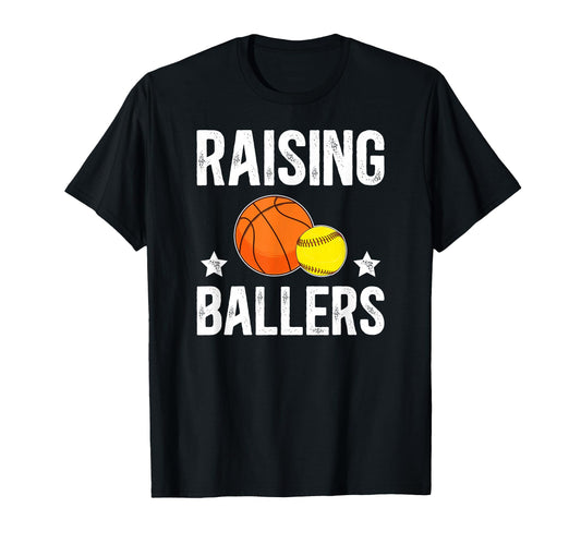 Raising Ballers Basketball Softball Dad T-Shirt - Graphic Print for Adults - T-Shirt, Sweatshirt, Hoodie