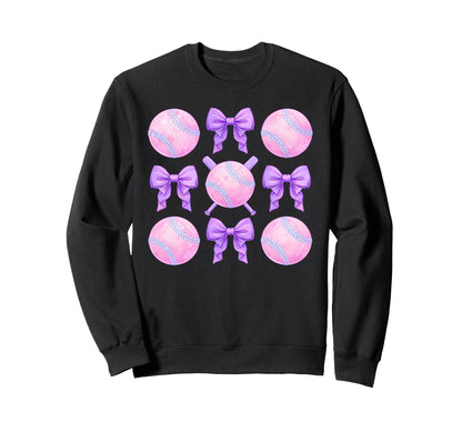 Softball Coquette Bows Game Day Sweatshirt - Custom Art Print for Adults - T-Shirt, Sweatshirt, Hoodie