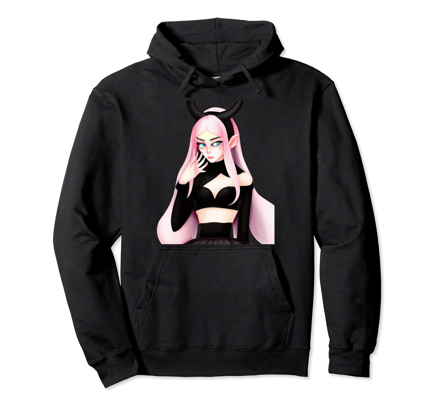 Anime Goth Horns Art Hoodie - Minimalist Print for Adults - T-Shirt, Sweatshirt, Hoodie