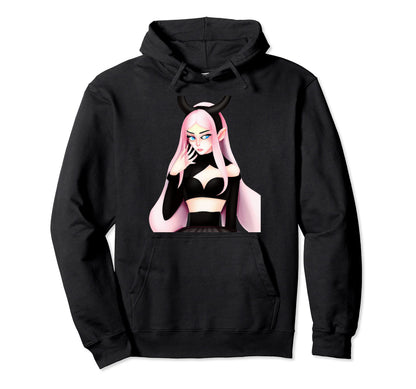 Anime Goth Horns Art Hoodie - Minimalist Print for Adults - T-Shirt, Sweatshirt, Hoodie