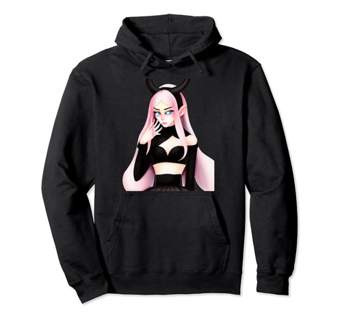 Anime Goth Horns Art Hoodie - Minimalist Print for Adults - T-Shirt, Sweatshirt, Hoodie