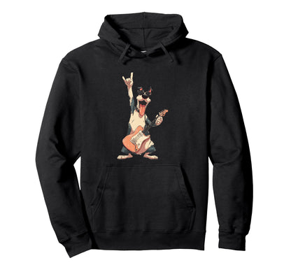 Funny Rock Dog Cartoon Music Lover Hoodie - Custom Art Print for Adults - T-Shirt, Sweatshirt, Hoodie