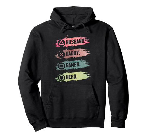 Husband Daddy Gamer Hero Funny Gaming Hoodie - Custom Art Print Men Women - T-Shirt, Sweatshirt, Hoodie