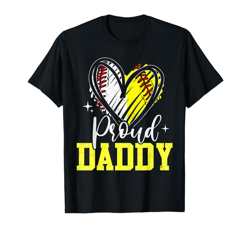 Proud Daddy Baseball Softball Heart T-Shirt - Casual Everyday Wear Unisex - T-Shirt, Sweatshirt, Hoodie