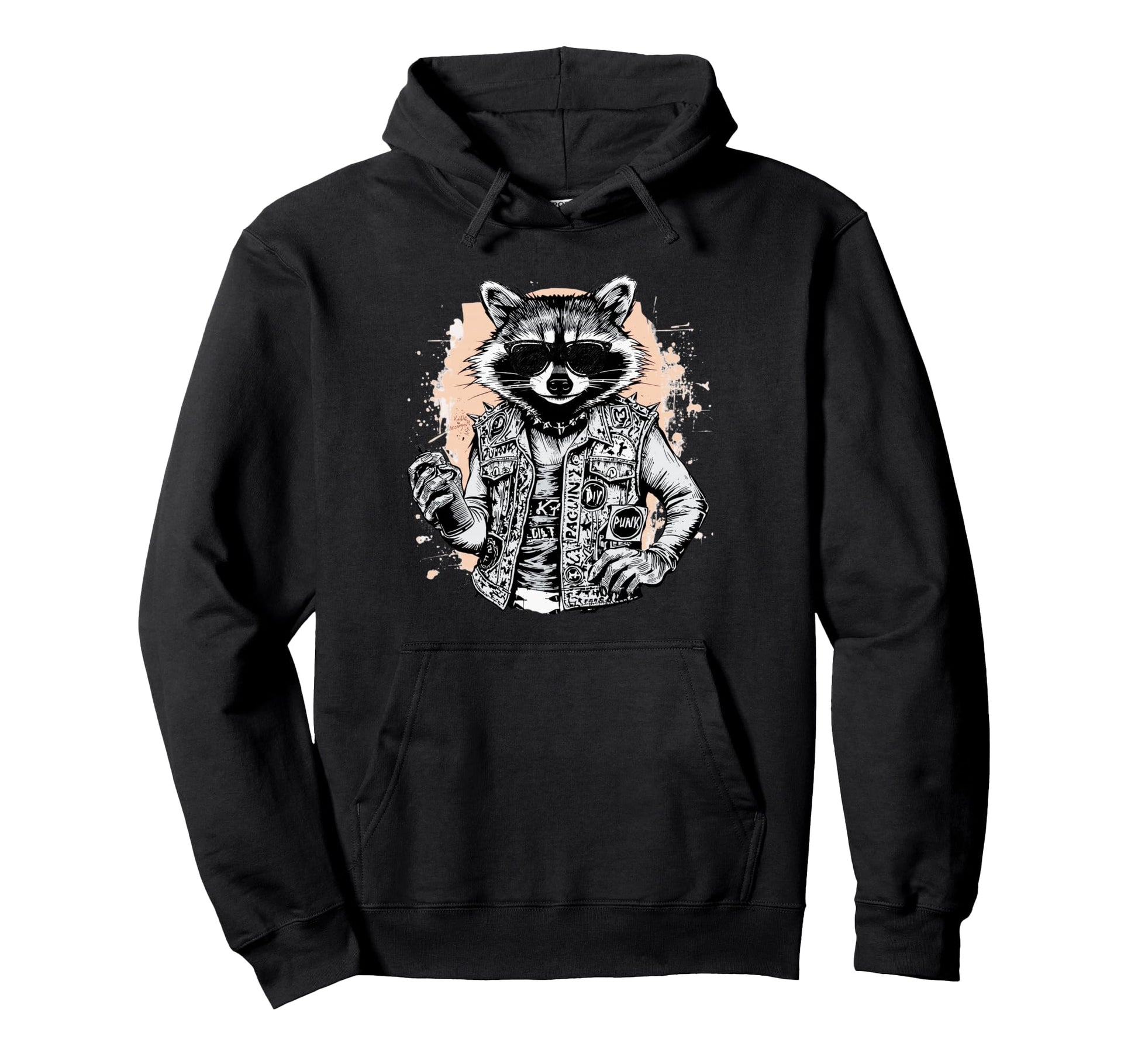 Grunge Rock Trash Panda Punk Raccoon Hoodie - Unique Graphic for Adults - T-Shirt, Sweatshirt, Hoodie