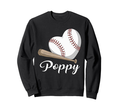 Baseball Heart Baseball Poppy Sweatshirt - Casual Everyday Wear Men Women - T-Shirt, Sweatshirt, Hoodie