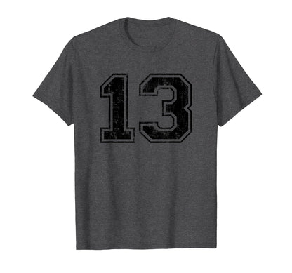 Number 13 Varsity Distressed Sport Team T-Shirt - Aesthetic Graphic Unisex - T-Shirt, Sweatshirt, Hoodie