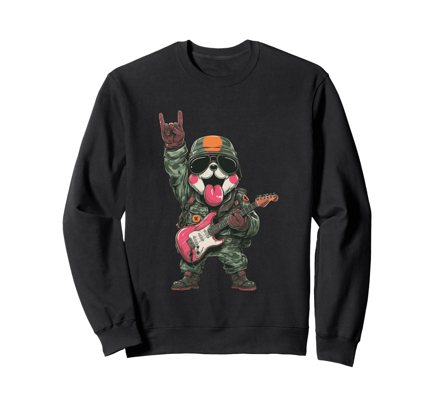 Funny Rock Dog Military Dog Guitarist Sweatshirt - Graphic Print Unisex - T-Shirt, Sweatshirt, Hoodie