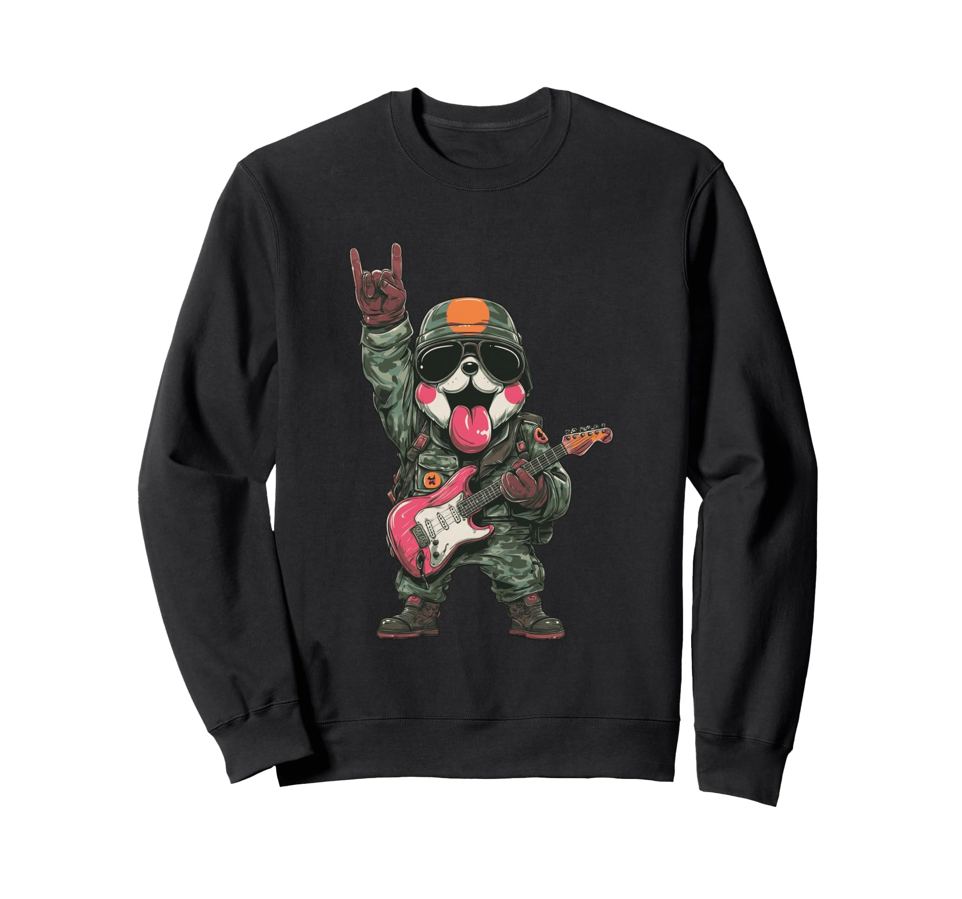 Funny Rock Dog Military Dog Guitarist Sweatshirt - Graphic Print Unisex - T-Shirt, Sweatshirt, Hoodie