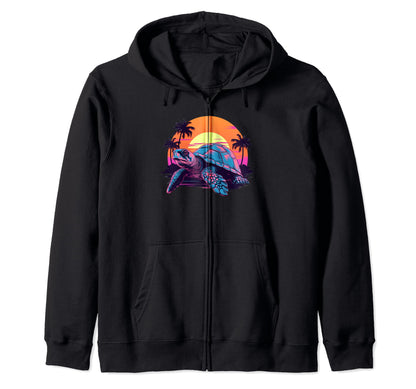 Colorful Turtle Art I Turtle Sunset I Hoodie - Aesthetic Graphic Men Women - T-Shirt, Sweatshirt, Hoodie