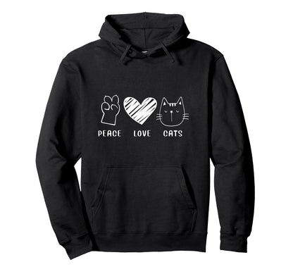 Peace Love Cats Hoodie - Unique Graphic Unisex - T-Shirt, Sweatshirt, Hoodie