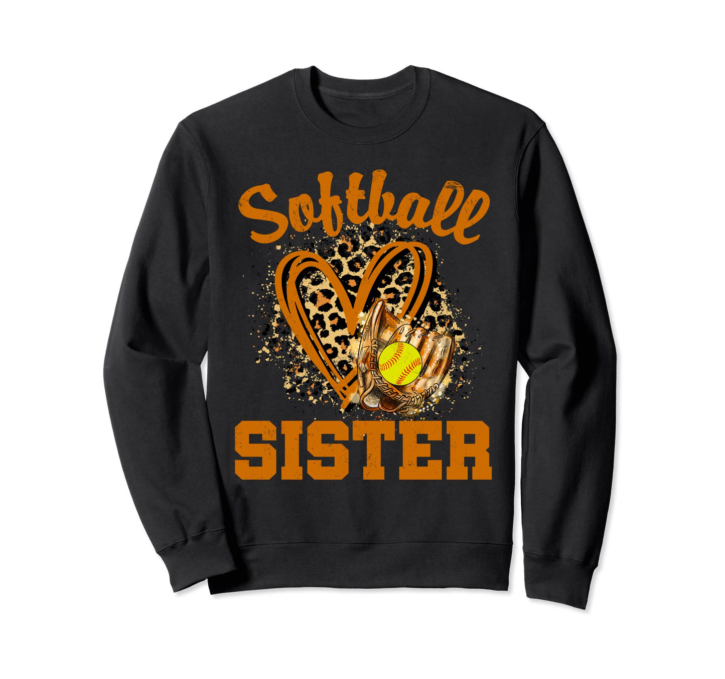 Softball Sister Game Day Leopard Heart Sweatshirt - Novelty Apparel Unisex - T-Shirt, Sweatshirt, Hoodie