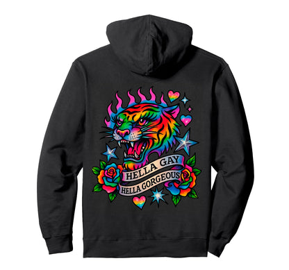 Hella Gay Gorgeous Rainbow Tiger Pride Hoodie - Trendy Graphic for Adults - T-Shirt, Sweatshirt, Hoodie