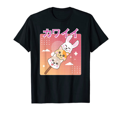 Kawaii Bunny Shiba Neko Dango T-Shirt - Streetwear Style for Adults - T-Shirt, Sweatshirt, Hoodie
