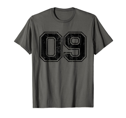 Number 09 Varsity Distressed Sport T-Shirt - Minimalist Print Men Women - T-Shirt, Sweatshirt, Hoodie