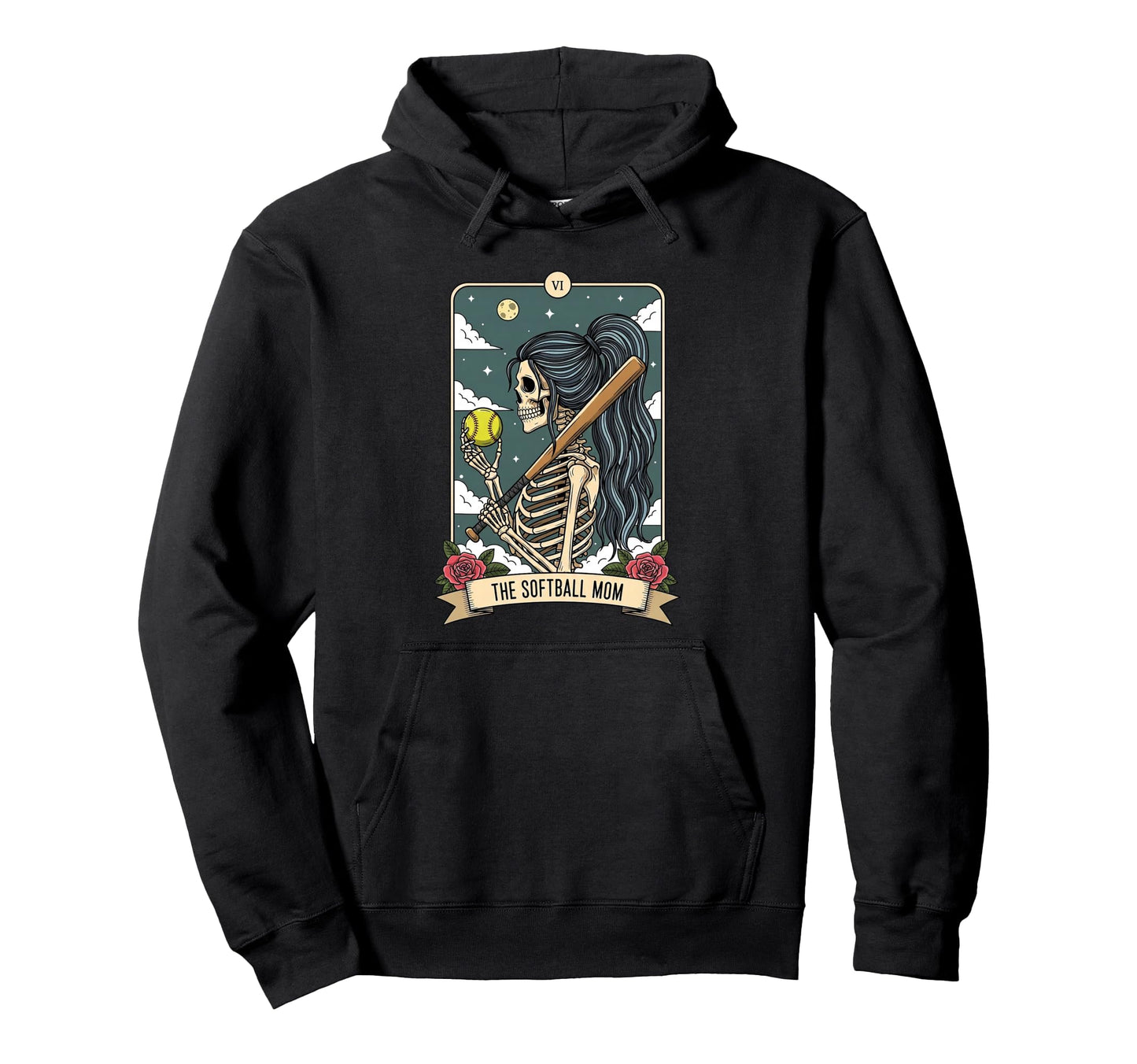 Softball Mom Skeleton Card Mothers Hoodie - Streetwear Style for Adults - T-Shirt, Sweatshirt, Hoodie