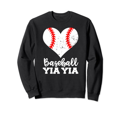 Baseball Yia Yia Funny Baseball Heart Sweatshirt - Trendy Graphic Unisex - T-Shirt, Sweatshirt, Hoodie