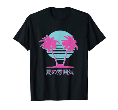 Vaporwave Tropical Palm Japanese T-Shirt - Streetwear Style for Adults - T-Shirt, Sweatshirt, Hoodie