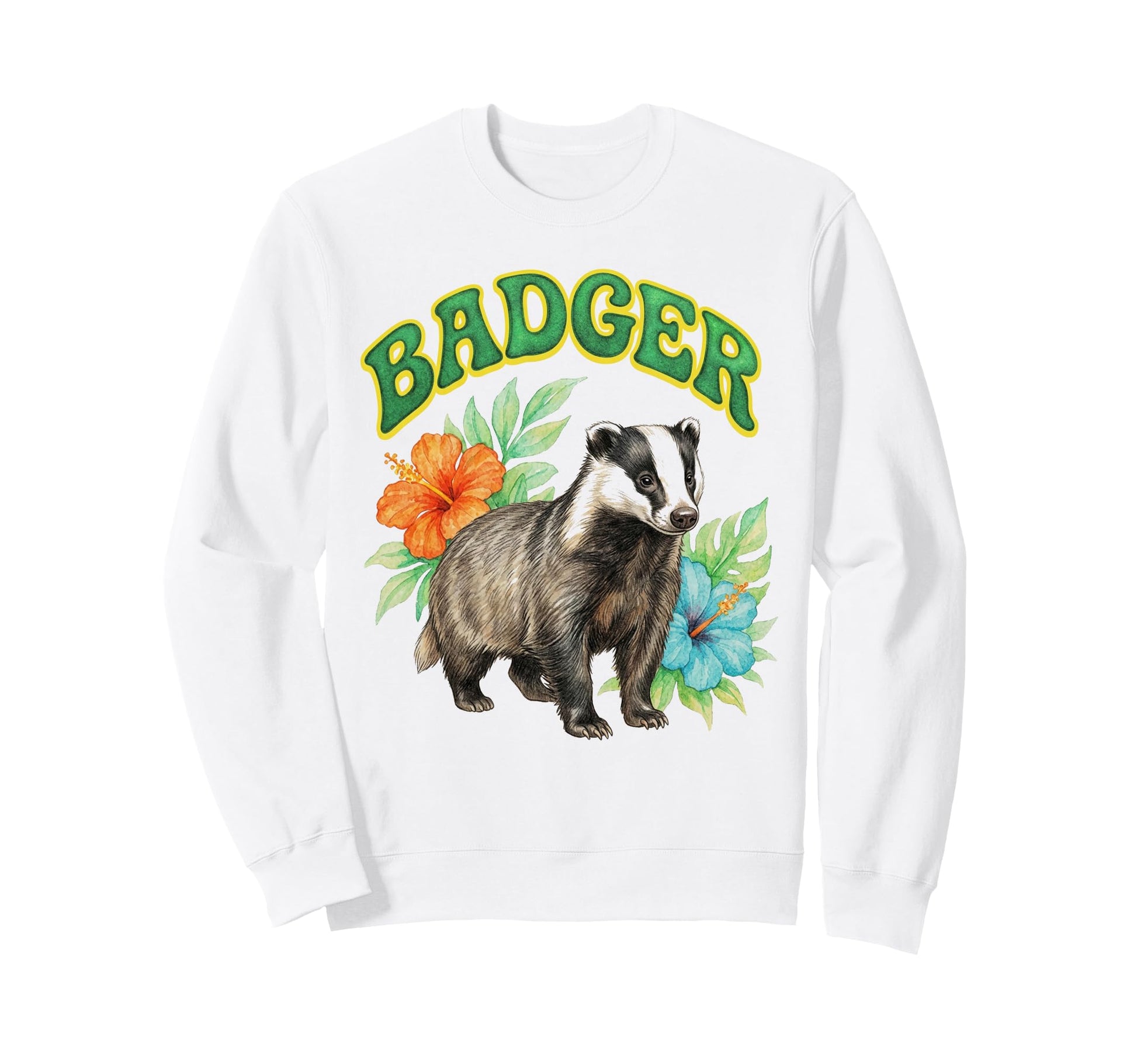 Badger Groovy Floral Badger Sweatshirt - Aesthetic Graphic Unisex - T-Shirt, Sweatshirt, Hoodie