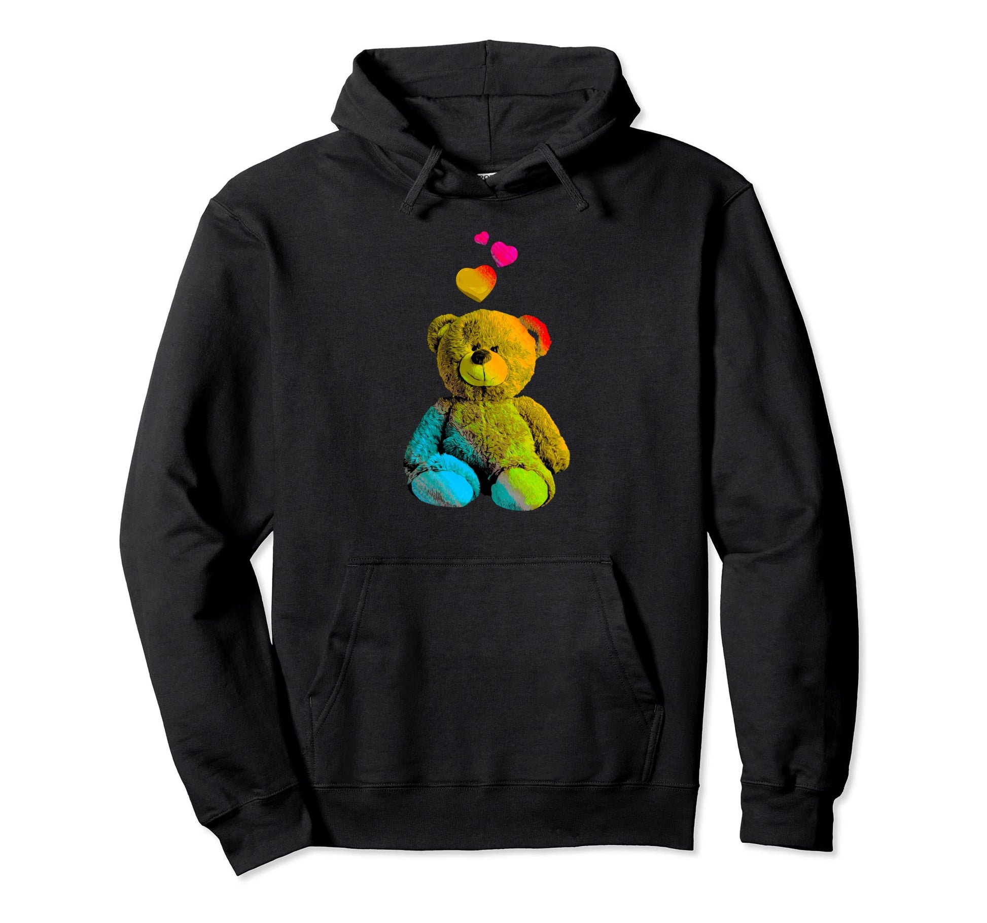 Rainbow Color Teddy Bear Hearts Hoodie - Custom Art Print Men Women - T-Shirt, Sweatshirt, Hoodie