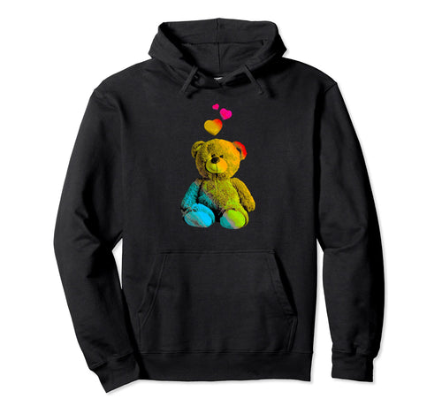 Rainbow Color Teddy Bear Hearts Hoodie - Custom Art Print Men Women - T-Shirt, Sweatshirt, Hoodie